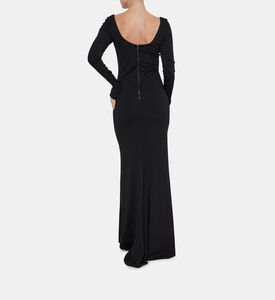 فستان كالينا طويل بياقة عميقة وفتحات