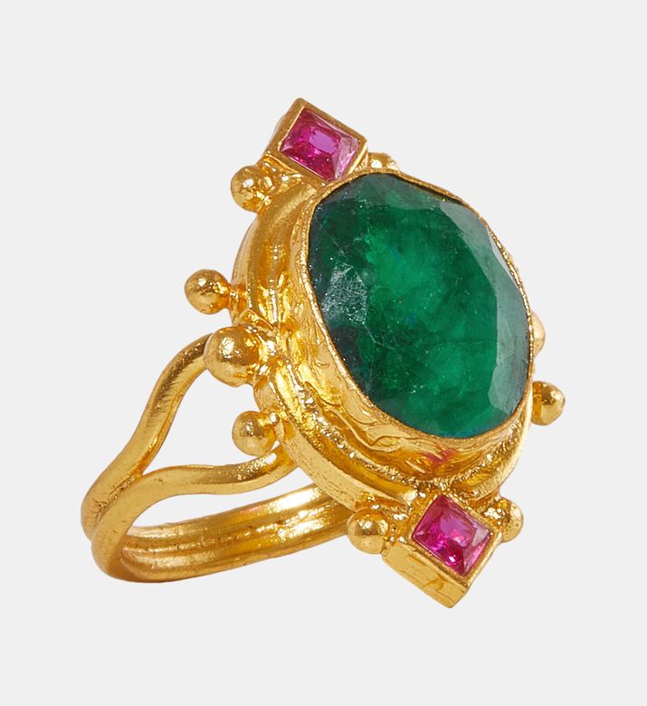 Ottoman Hands Emerald Crystal Ring, Gold, S, Packshot View