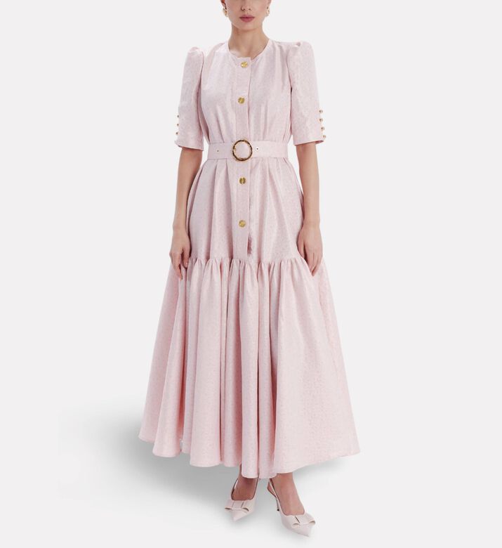 Poca and Poca Belted Tiered A-line Dress, Model View