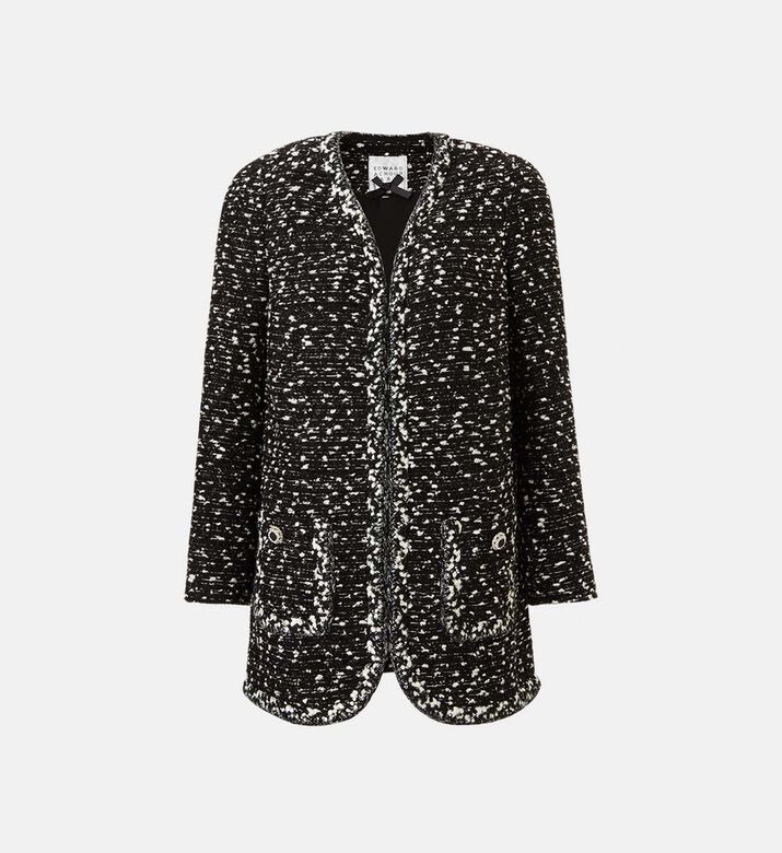 Tweed Front Patch Pockets Longline Jacket