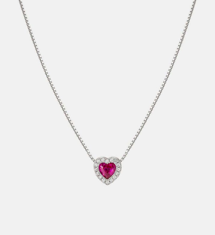 All My Love Red Heart Cubic Zirconia Silver Necklace