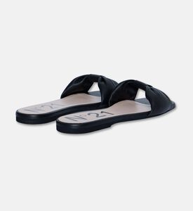 N 21 Leather Bow Flat Heel Slides, Black, Eu-36, Packshot View