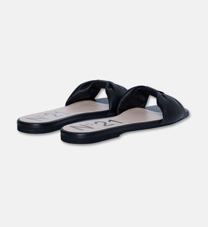N 21 Leather Bow Flat Heel Slides, Black, Eu-36, Packshot View