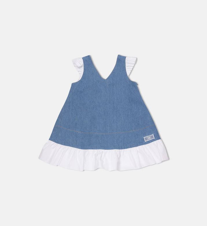 Embroidered Ruffle Denim Dress
