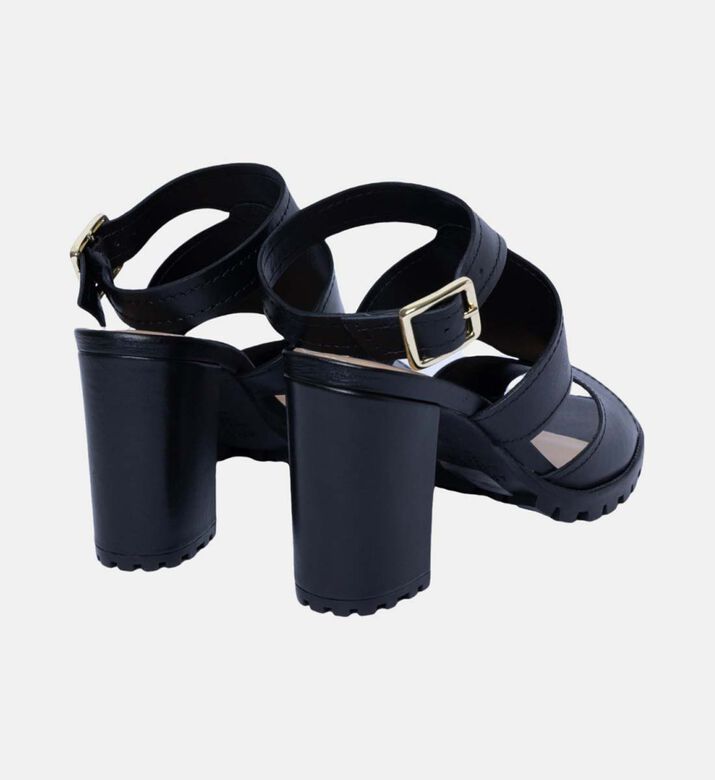 Block Heel Strip Cutout Sandals Block Heel Strip Cutout Sandals