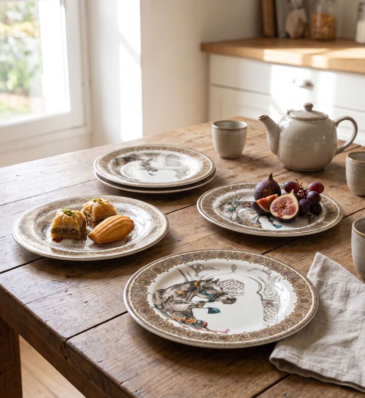 Gien Chevaux Du Vent 4-piece Dessert Plate Set, 22-cm, Model View