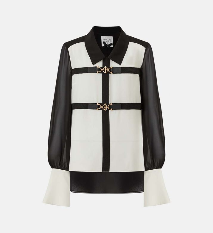 Buckle Strap Paneled Blouse