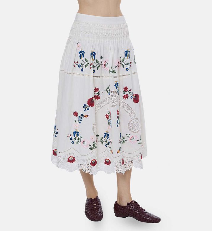 Floral-embroidery Pleated-detail Skirt