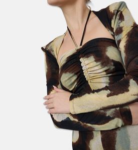 Nanushka Aponi All-over Abstract Camouflage Ruched Maxi Dress, Model View