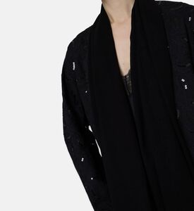 BANOU Monochromatic Paisley-embroidery Abaya, Black, Model View