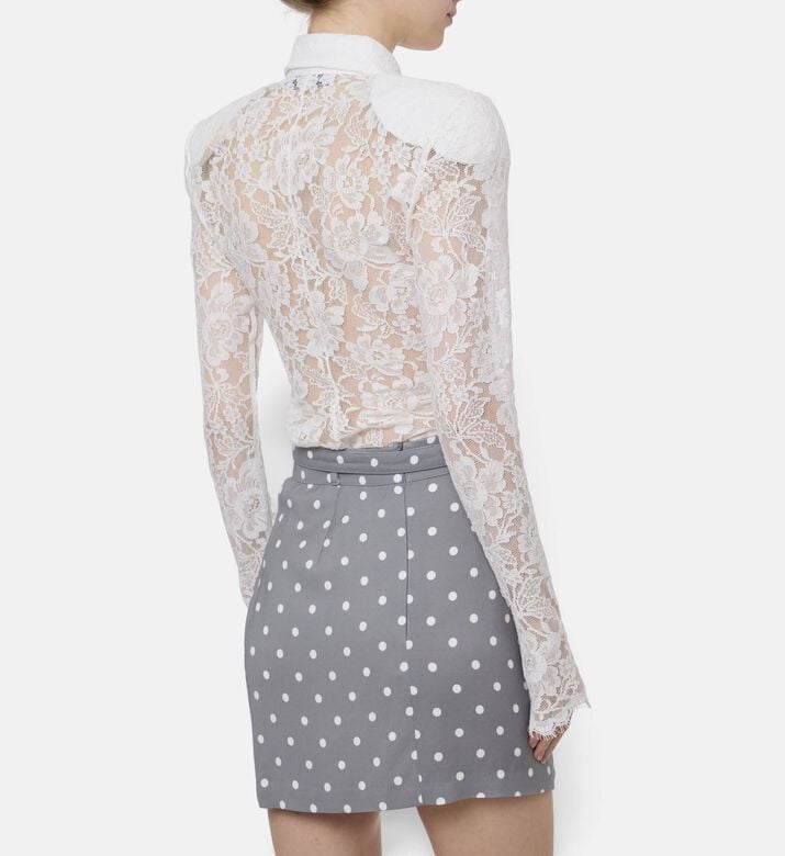 Rowen Rose Floral Lace Long-sleeve Polo Top, Model View