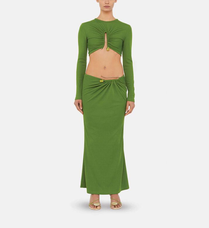 Hip Cut-out Draped Maxi Skirt