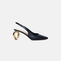 Leather Chain Heel Slingback Sandals