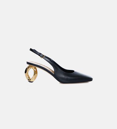 Leather Chain Heel Slingback Sandals