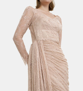 فستان ساتان بكشكشة تول مزين بأزهار