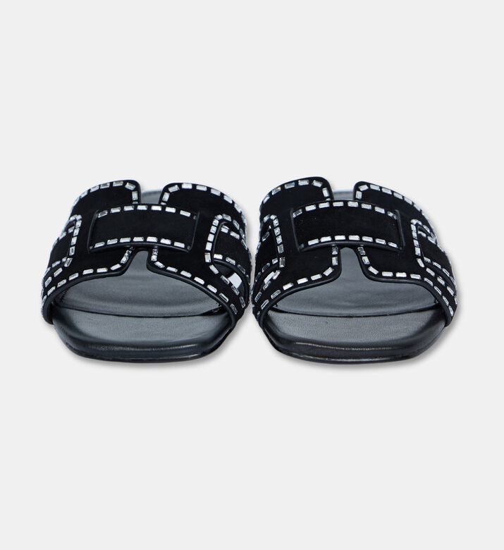 Bibilou Strass-trim Suede Slide Sandals, Black, Eu-39, Packshot View