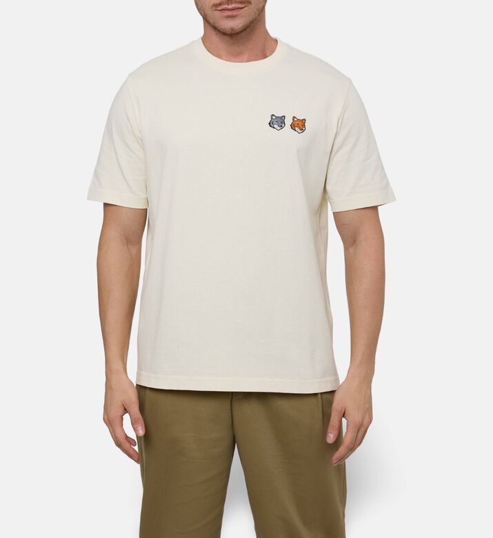 Maison Kitsune Double-motif Embroidery Regular T-shirt, Light-beige, S, Model View