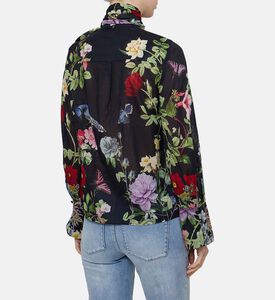 Floral Bird-print Tie-neck Blouse