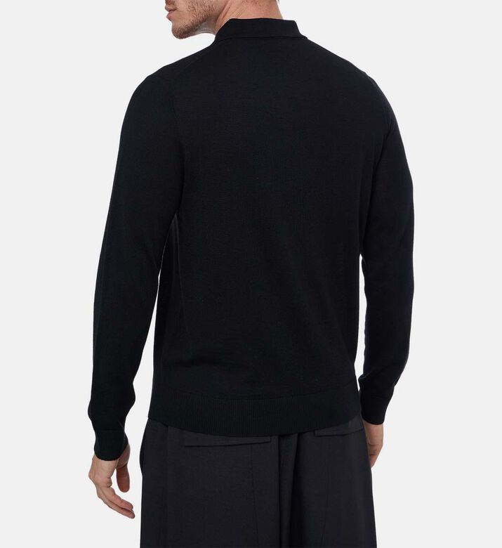 Vince Two-button Placket Long-sleeve Polo Shirt, Black, M, Model View