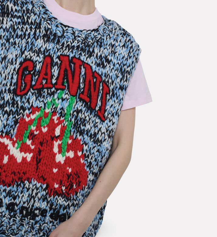 Ganni Knit Logo-embroidery Sleeveless Vest, Model View