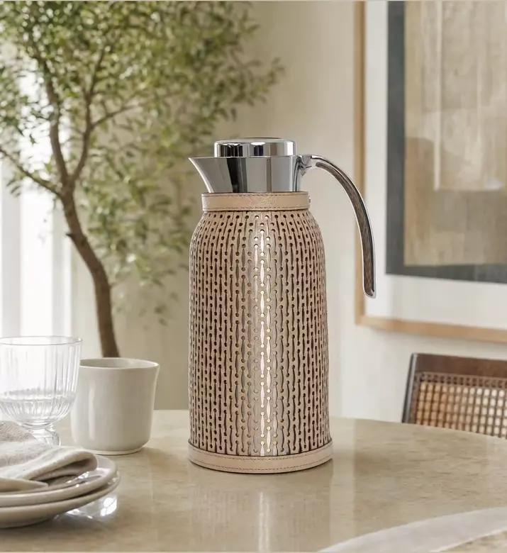 Pinetti Diana Leather Covered Carafe, Taupe, 1.5-l, Model View