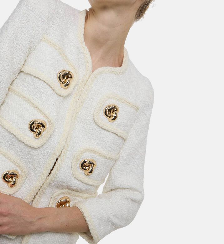 Edward Achour Paris Gold Buttons Tweed Jacket, Model View