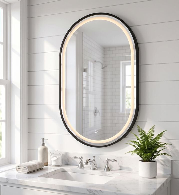 Home Deco and More Oval Lighted Bathroom Mirror, Model View