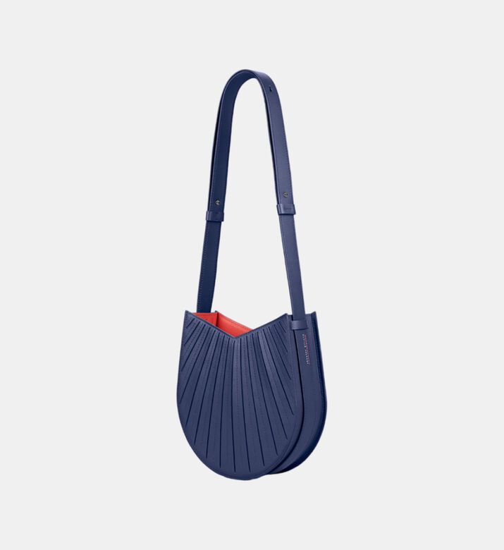 Camille Fournet Balancier Calf Leather Pleated Handbag, Indigo, Packshot View