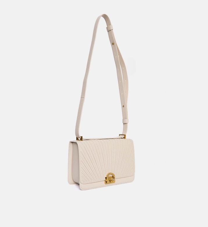 Camille Fournet Signature Calf Leather Pleated Shoulder Bag, Cream, Packshot View Camille Fournet Signature Calf Leather Pleated Shoulder Bag, Cream, Packshot View