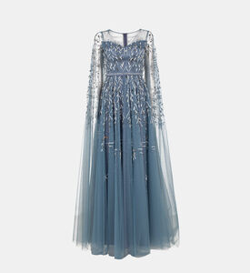 فستان ماكسي بأكمام تول بتصميم أوراق شجر