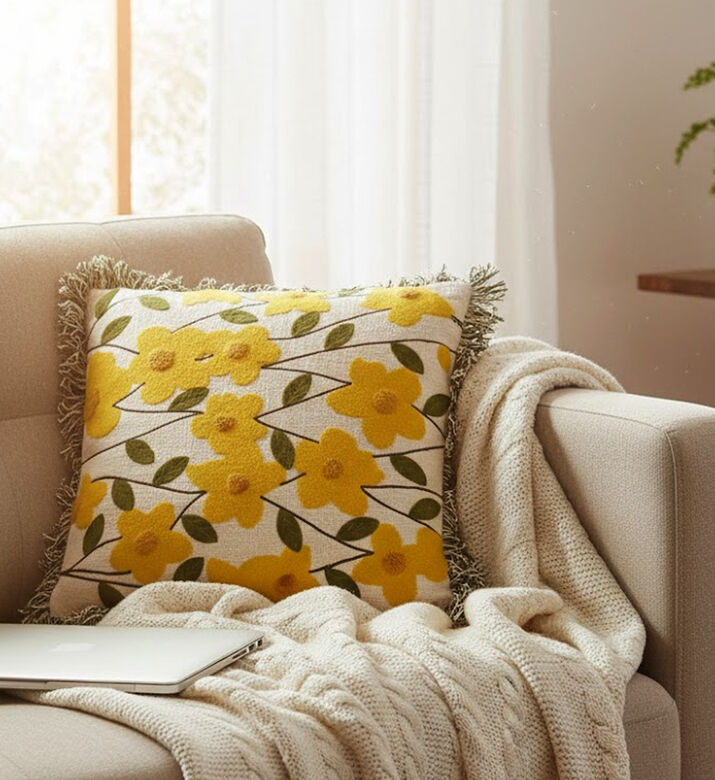 Home Deco and More Sunja Cotton Square Cushion, Packshot View