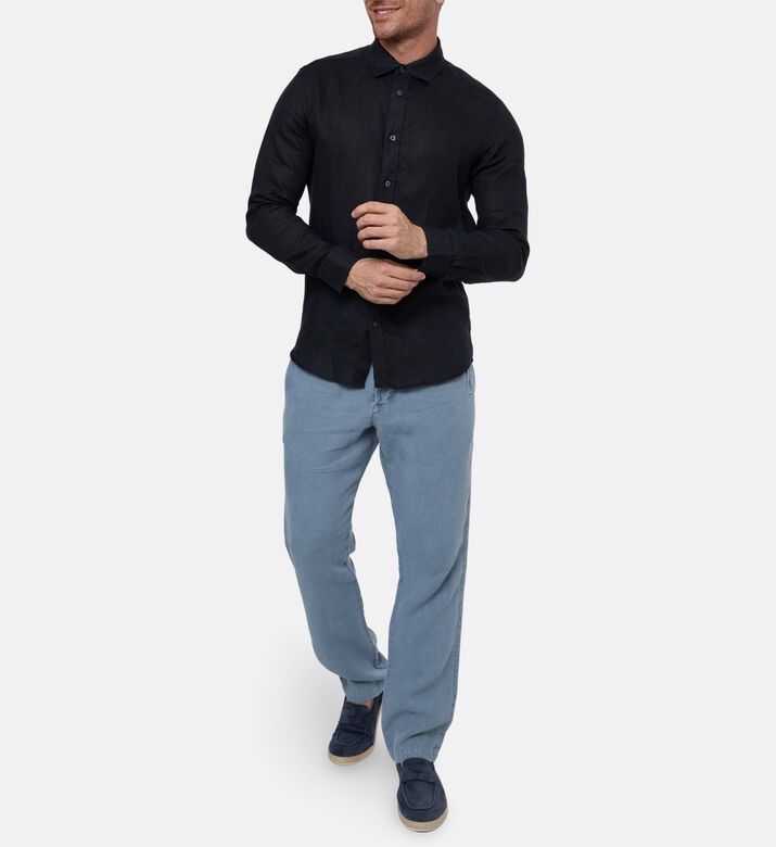 Galeries Lafayette Linen Button-down Classic Collar Shirt, Black, M, Model View