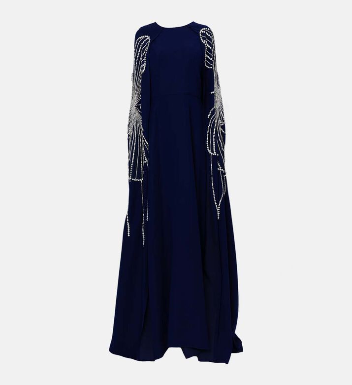Embellished Cape Long-sleeve Dress