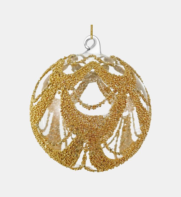 Shishi Glass Clear Gold Beaded Garland Ball, Clear, 12-cm, Packshot View