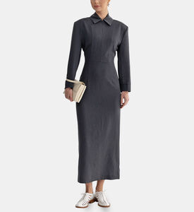 فستان طويل بأكمام طويلة بسحاب إغلاق