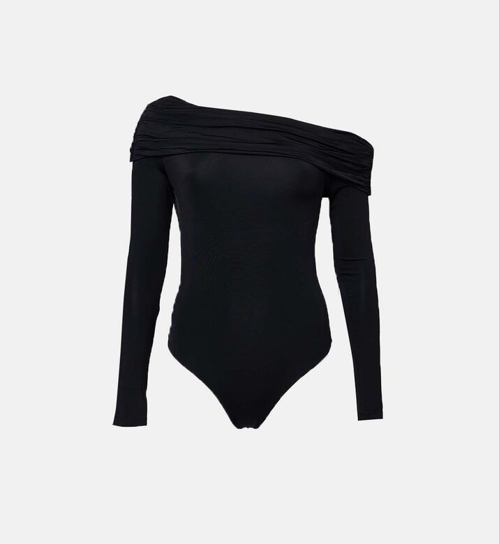 Asymmetric-neck Bodysuit
