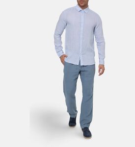 Galeries Lafayette Linen Button-down Classic Collar Shirt, Blue, S, Model View