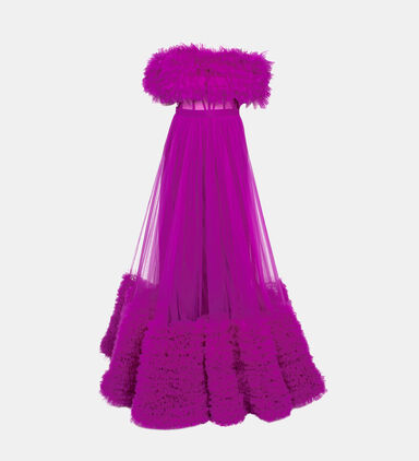 Fur Off-shoulder Maxi Dress