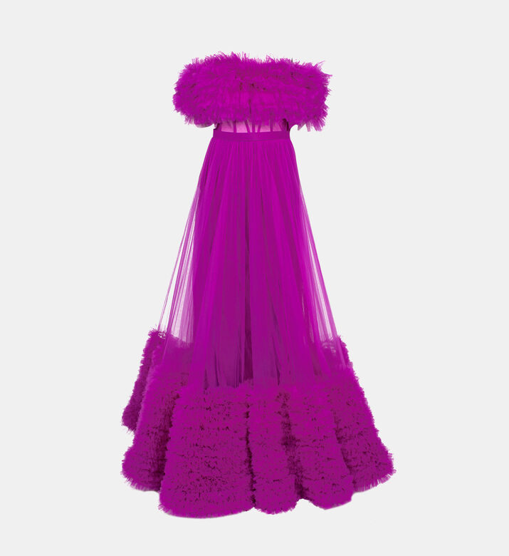 Fur Off-shoulder Maxi Dress