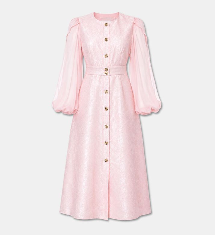 Poca and Poca Button-front Long-sleeve Jacquard Dress, Packshot View