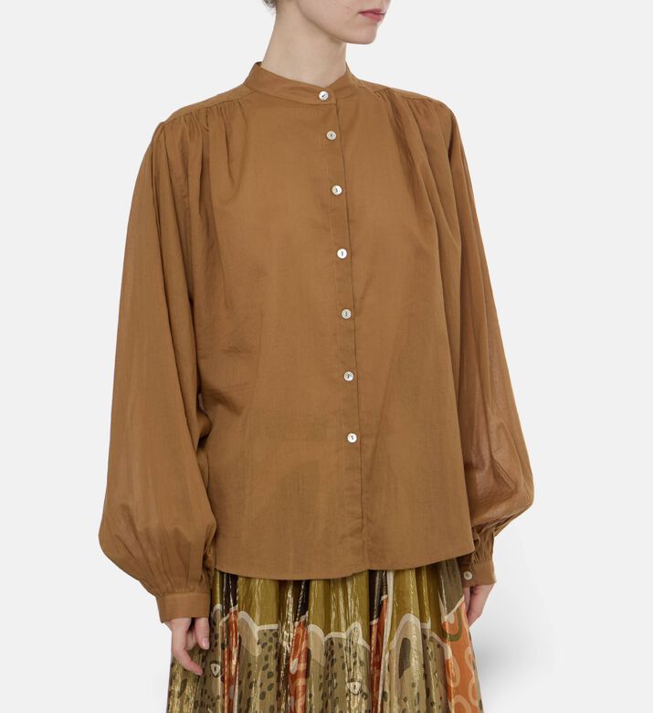 Mes Demoiselles Celeste Button-up Blouse, Caramel, Xs, Model View