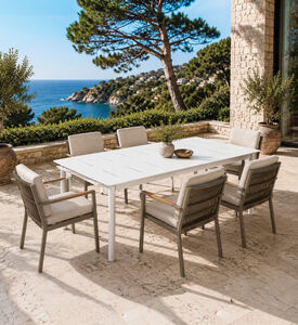 Home Deco and More Laser-cut Aluminum Extension Dining Table, Taupe, Packshot View