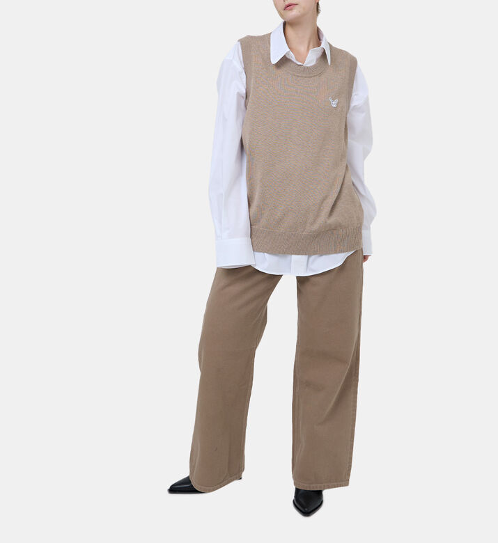 3.Paradis Double Waist Fur Pocket Baggy Denim Jeans, Model View