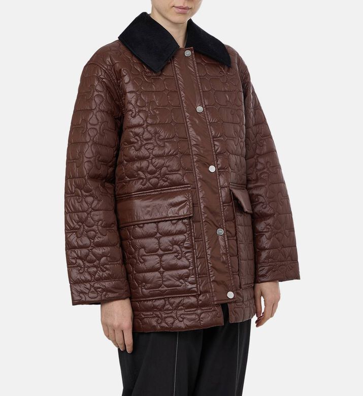 Ganni Quilted Button Closure Midi Jacket, Model View