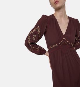 Ba and Sh Tanny Geometric Embroidery Long-sleeve Midi Dress, Model View