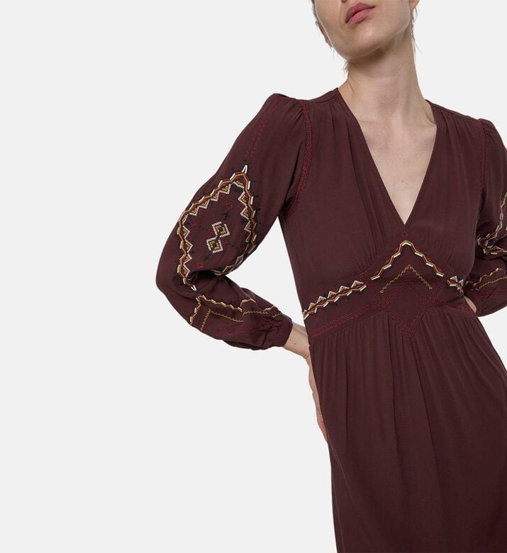 Ba and Sh Tanny Geometric Embroidery Long-sleeve Midi Dress, Model View Ba and Sh Tanny Geometric Embroidery Long-sleeve Midi Dress, Model View