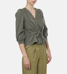 Ba and Sh Puff Sleeve V-neck Wrap Blouse, Model View