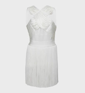 Crossover Halter Fringe Mini Dress Crossover Halter Fringe Mini Dress