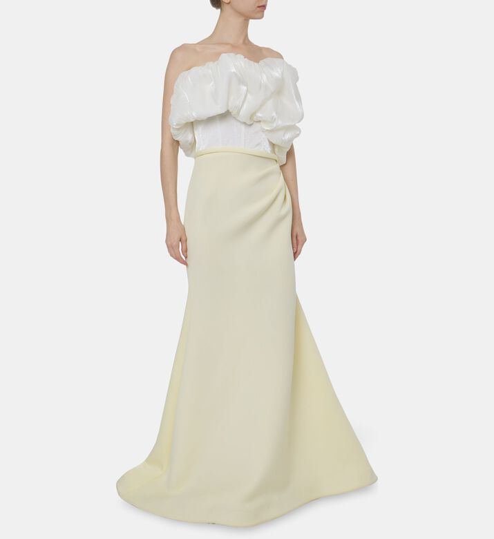 AAVVA Neoprene Tulle Corset One-shoulder Dress, Yellow, M, Model View