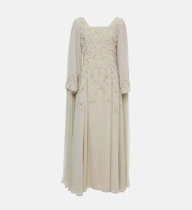 Floral-embellished Long-sleeve Midi Dress